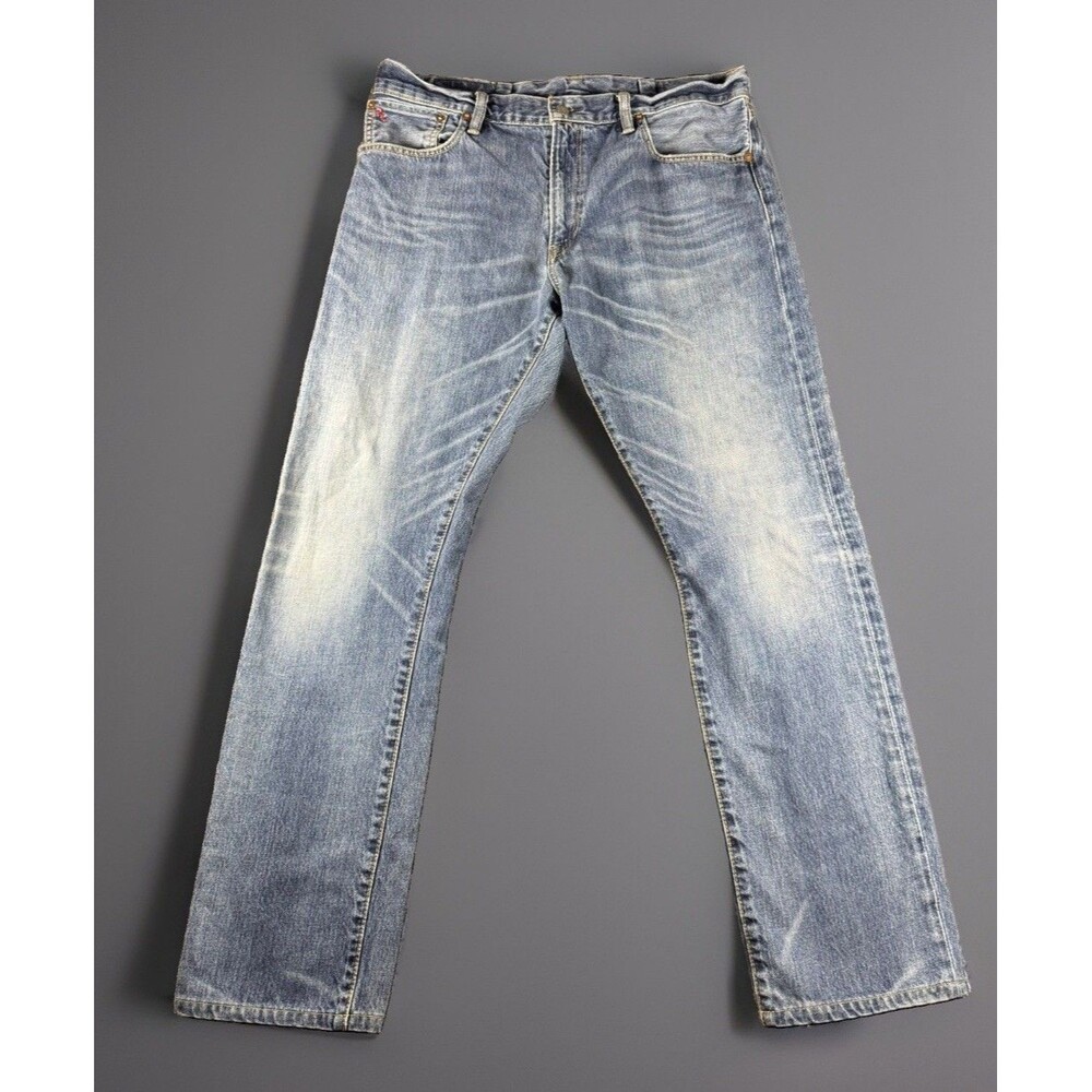 Polo Ralph Lauren Varick Slim Straight Jeans Mens 36x34 Faded Denim Whiskered